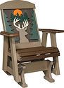 Outdoor Poly Artscapes Glider with Deer Scene design | Tangent Poly Lumber in Brazilian Walnut on Weatheredwood | 31in W x 29in D x 43in H | The Amish Home | Amish Furniture at the Pittsburgh Mills