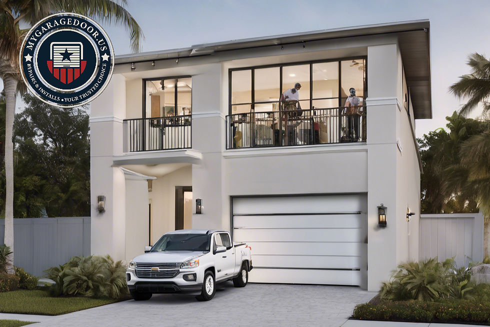 Puerta de garaje moderna en una elegante casa de dos pisos, destacando la importancia de la seguridad y el diseño funcional en el hogar.