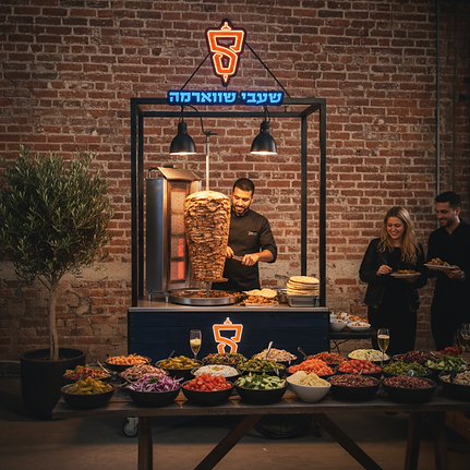 שעבי שווארמה עמדת מזון, אירועים עם אנשים ליד שולחן אוכל, שעבי שווארמה.