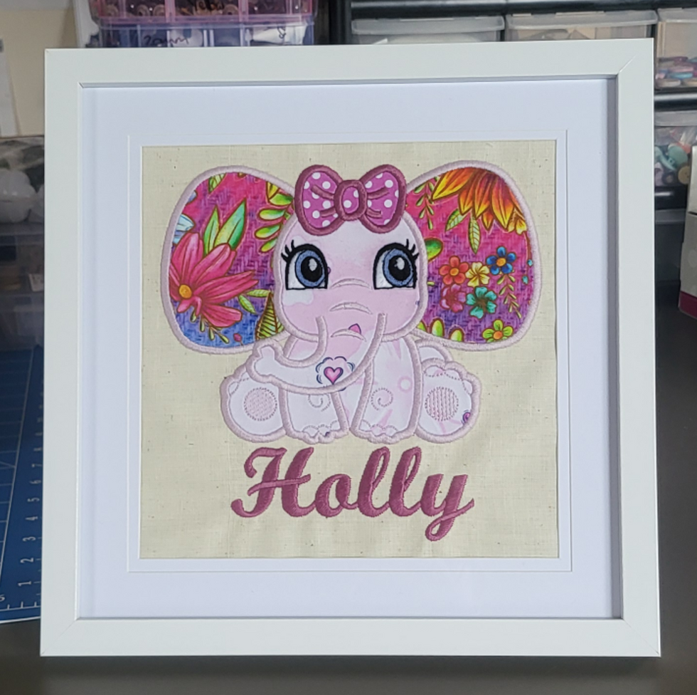 Medium Embroidery Frame (Elephant girl with bow)