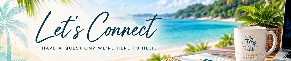 Lets Connect image with background of a work desk overlooking a beach.