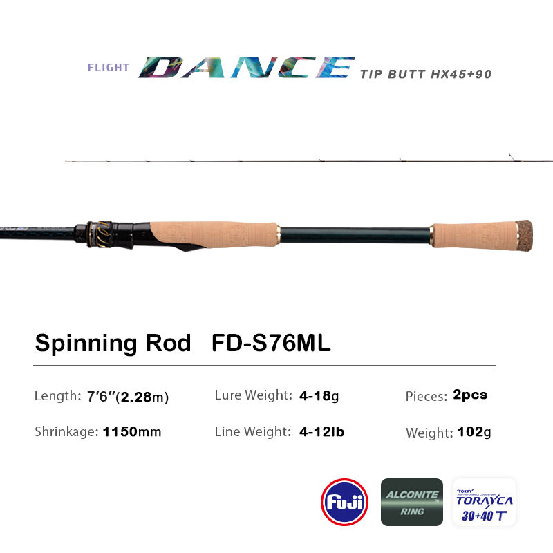 Thumbnail: PURELURE DANCE S822H ML H Spinning Rod For Bass High Carbon Long Throwing Fishin