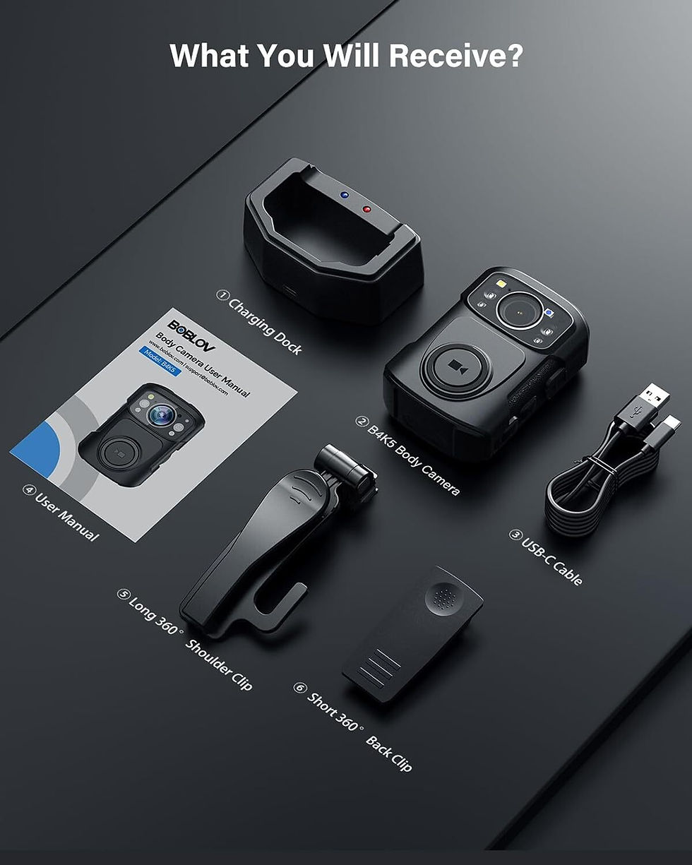 Miniaturbild: BOBLOV B4K5 4K Police Body Camera 256G GPS IR Night Vision IP68 for Patrol/Guard