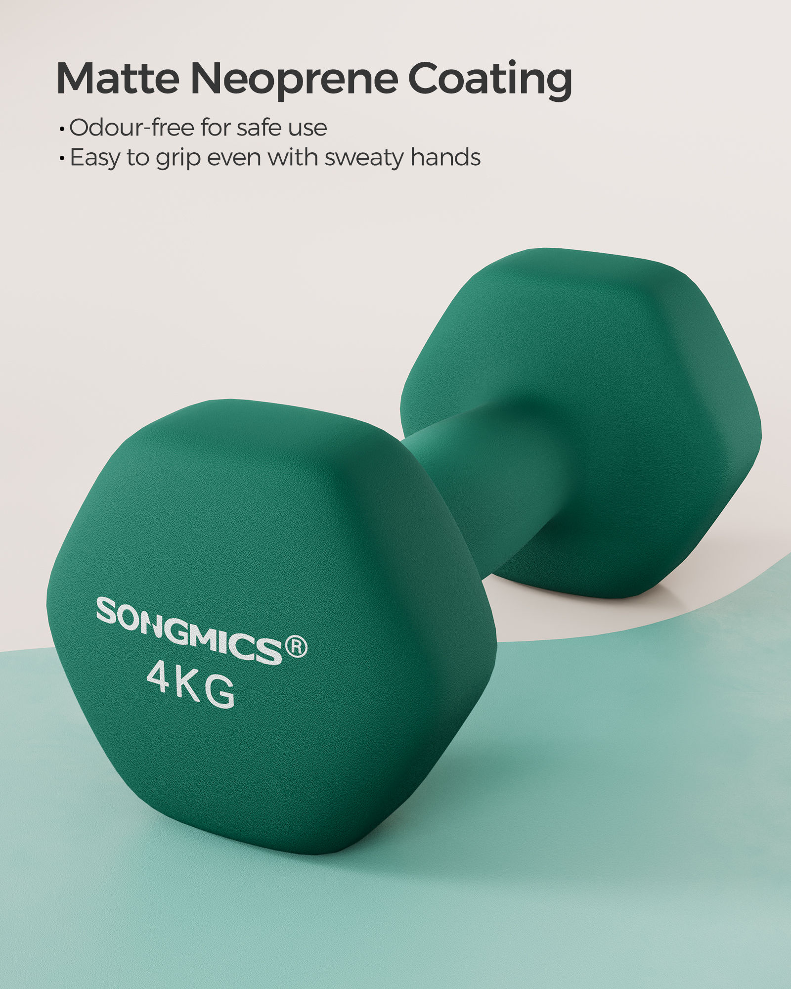 SONGMICS Set of 2 Dumbbells, 2 x 4 kg Hand Weights with Neoprene Coating, Hexago