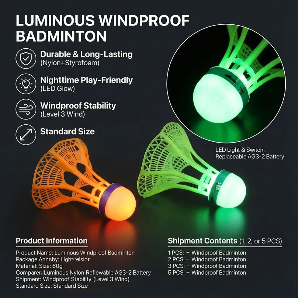 Miniaturbild: Glow-in-the-Dark LED Badminton Shuttlecocks (1/2/5 Packs): Windproof Design for 