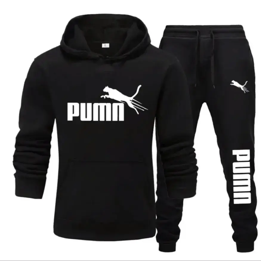Thumbnail: New autumn and winter men's pullover hoodie + pants 2-piece fashionable and tren