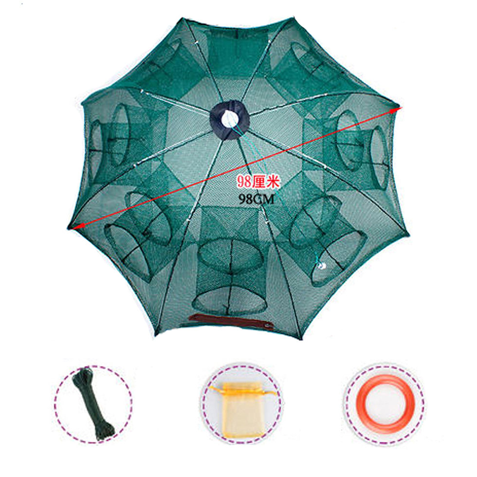 Thumbnail: High Strength 4-28 Holes Automatic Hand Fishing Net Shrimp Cage Fish Trap Cast N