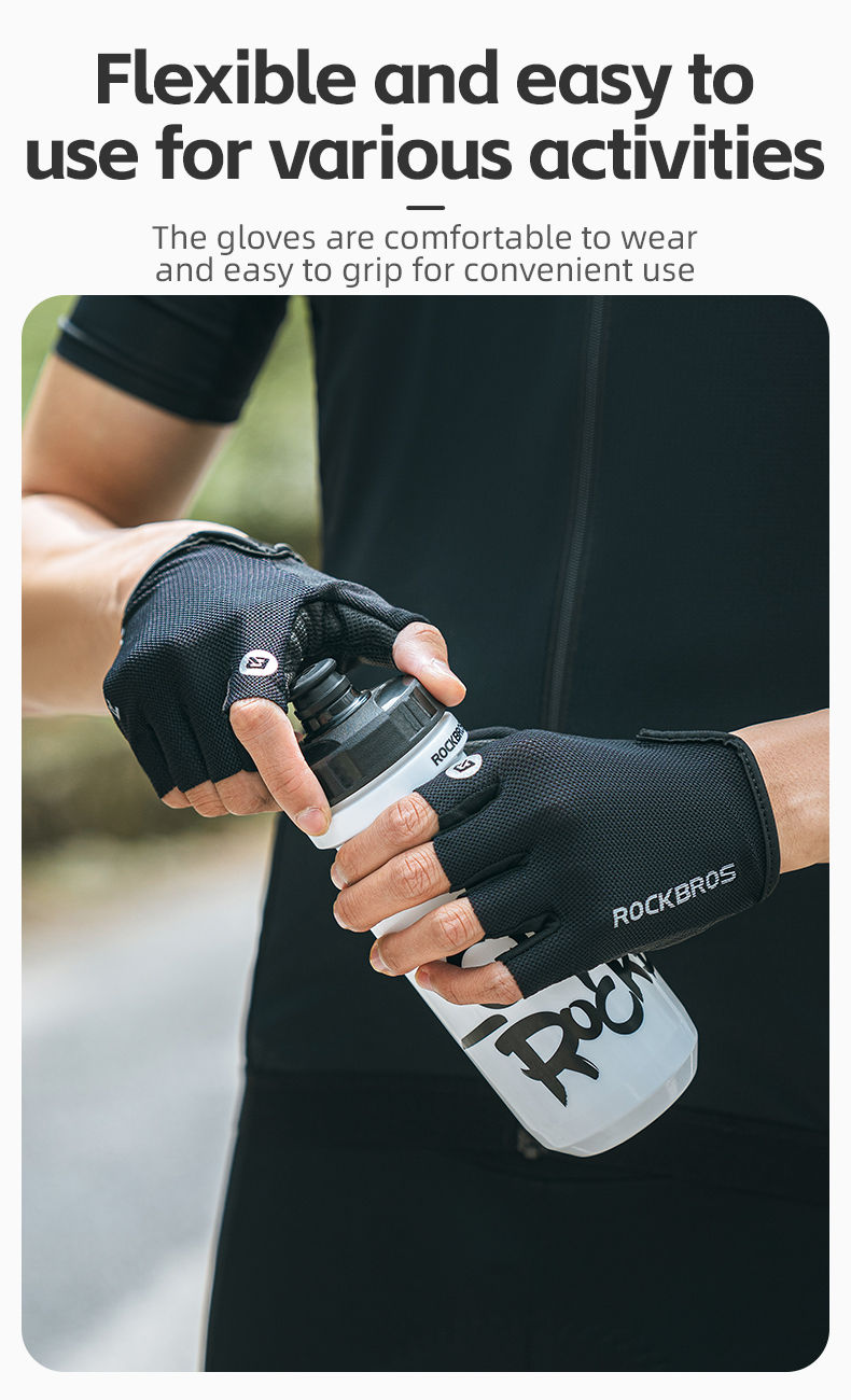Thumbnail: ROCKBROS Bike Gloves Half Finger Summer Breathable Anti-slip SBR Pad Shockproof 