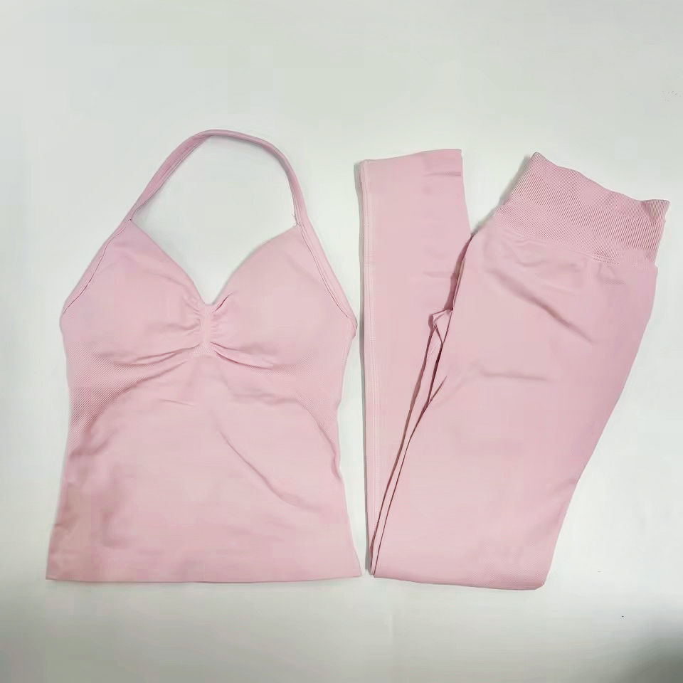 Thumbnail: 2 Pieces Set Impact Leggings Set Women Backless Tank Tops High Waist Scrunch Gym