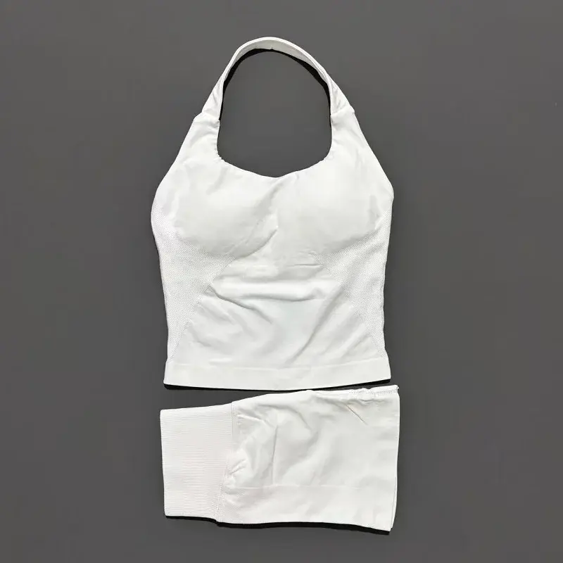 Miniaturbild: 2pcs Sports Set Women Backless Tank Tops High Waist Scrunch Seamless Shorts Fitn