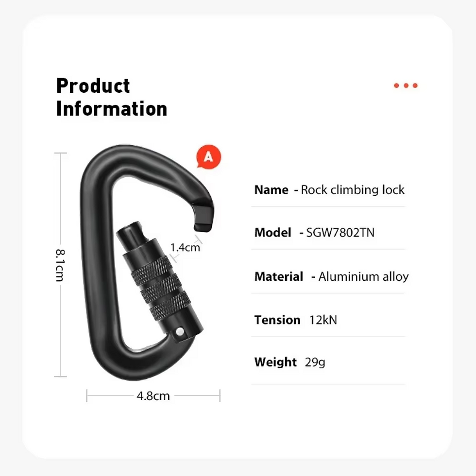 Thumbnail: 12kN D-Shaped Aluminum Alloy Carabiner with Screw Lock, Heavy Duty Rock Climbing