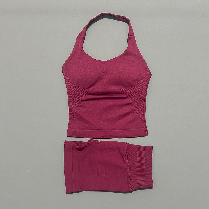 Thumbnail: 2pcs Sports Set Women Backless Tank Tops High Waist Scrunch Seamless Shorts Fitn