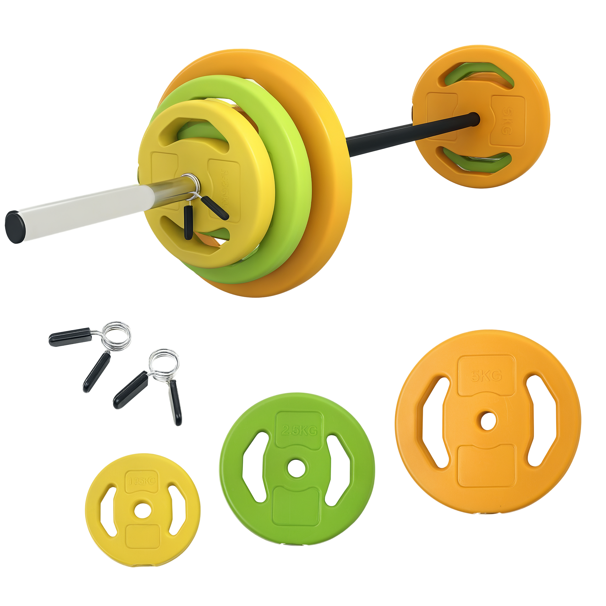 HOMCOM 20kg Barbell Weights Set, Adjustable Weights with Non-slip Handle, for Wo