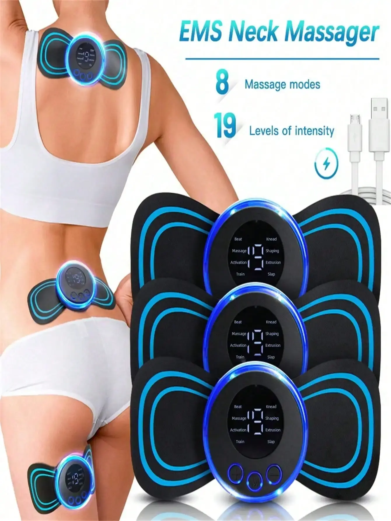 LCD Display EMS Neck Massage Electric Massager Cervical Neck Back Patch 8 Mode P