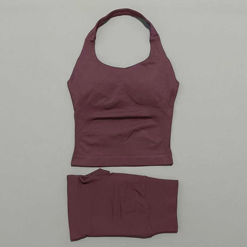 Thumbnail: 2pcs Sports Set Women Backless Tank Tops High Waist Scrunch Seamless Shorts Fitn