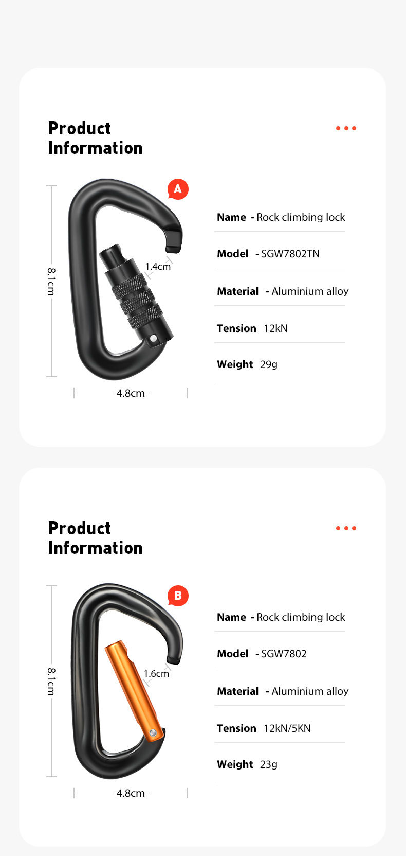 Miniaturbild: 12kN D-Shaped Aluminum Alloy Carabiner with Screw Lock, Heavy Duty Rock Climbing