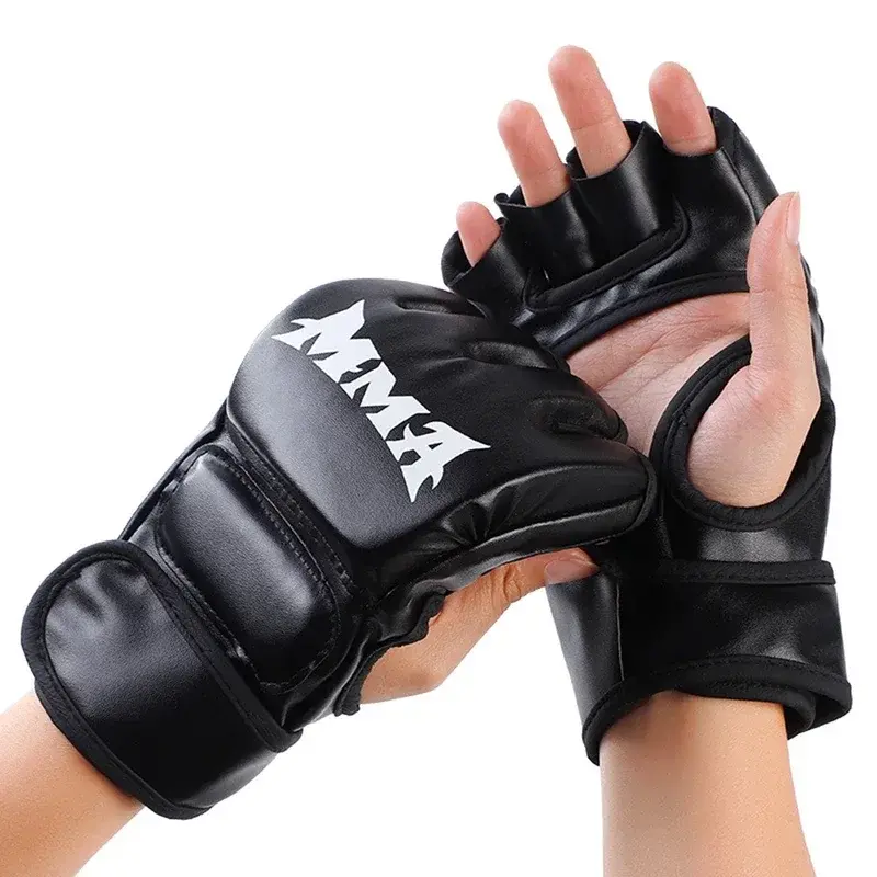 Professional Boxing Training Gloves Half Finger Leather Cushion for Adult Sanda