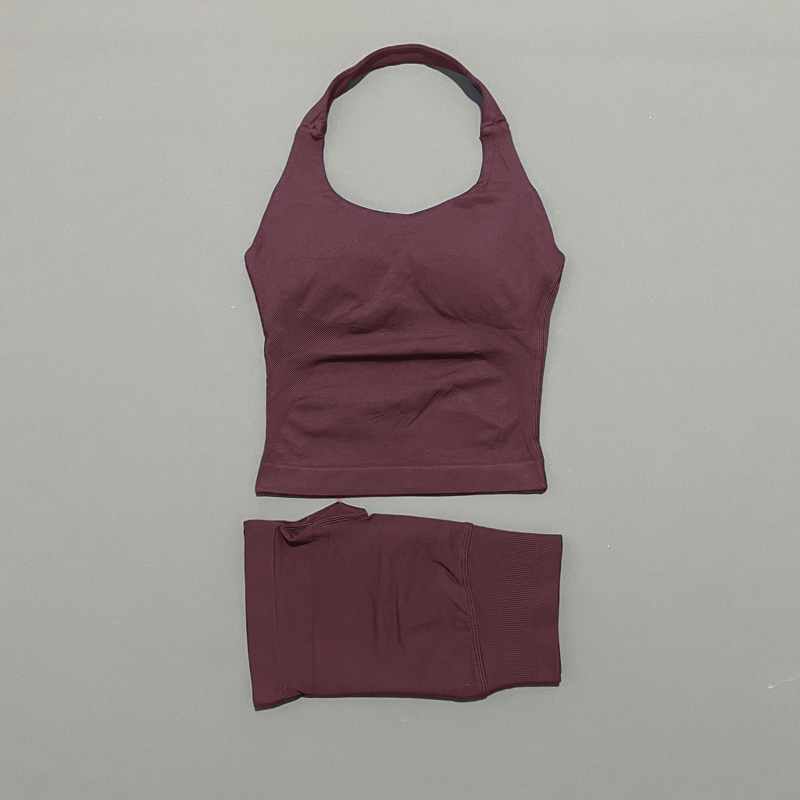Thumbnail: 2pcs Sports Set Women Backless Tank Tops High Waist Scrunch Seamless Shorts Fitn