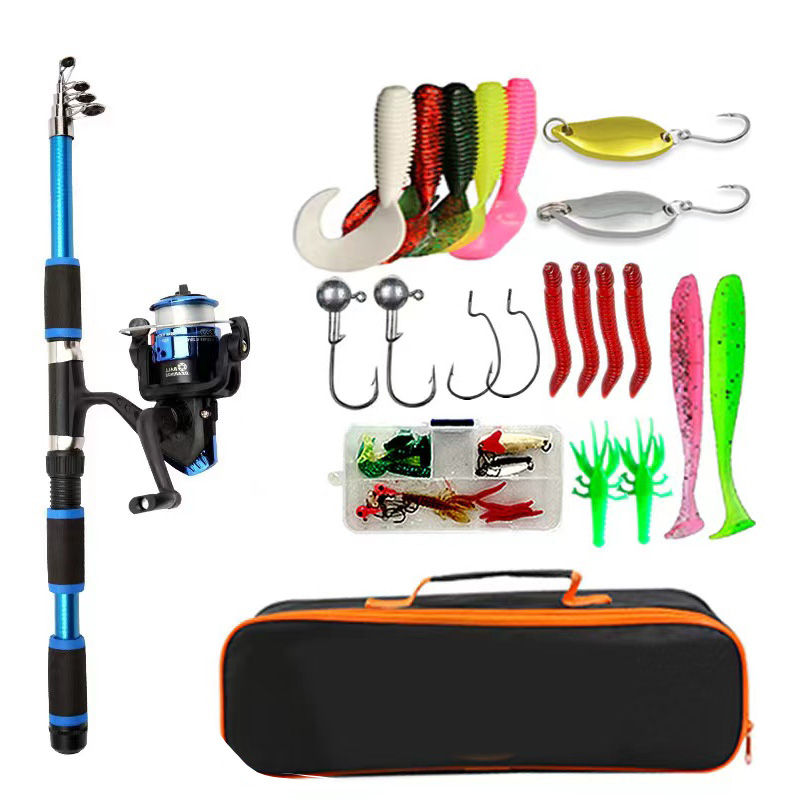 Thumbnail: Fishing Pole Set Full Kits With Telescopic Fishing Rod And Spinning Reel Baits H