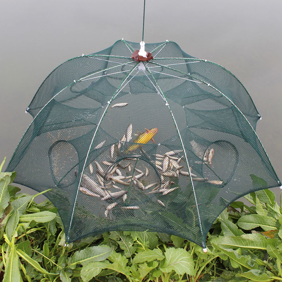 Thumbnail: High Strength 4-28 Holes Automatic Hand Fishing Net Shrimp Cage Fish Trap Cast N