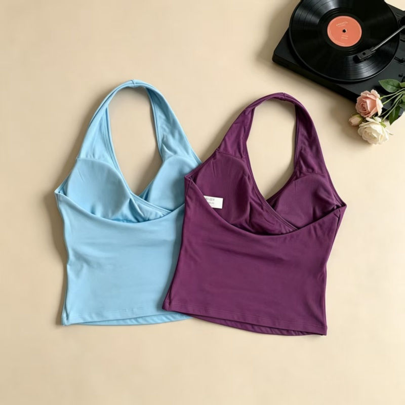 Thumbnail: Seamless V Neck Halter Padded Sports Bra Women Backless Push Up Breathable Quick