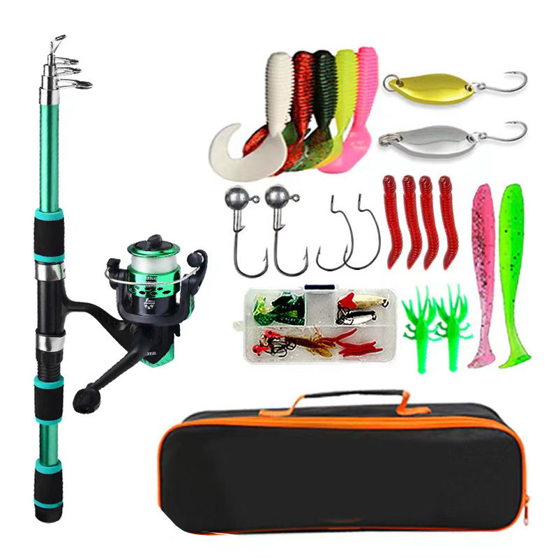Thumbnail: Fishing Pole Set Full Kits With Telescopic Fishing Rod And Spinning Reel Baits H
