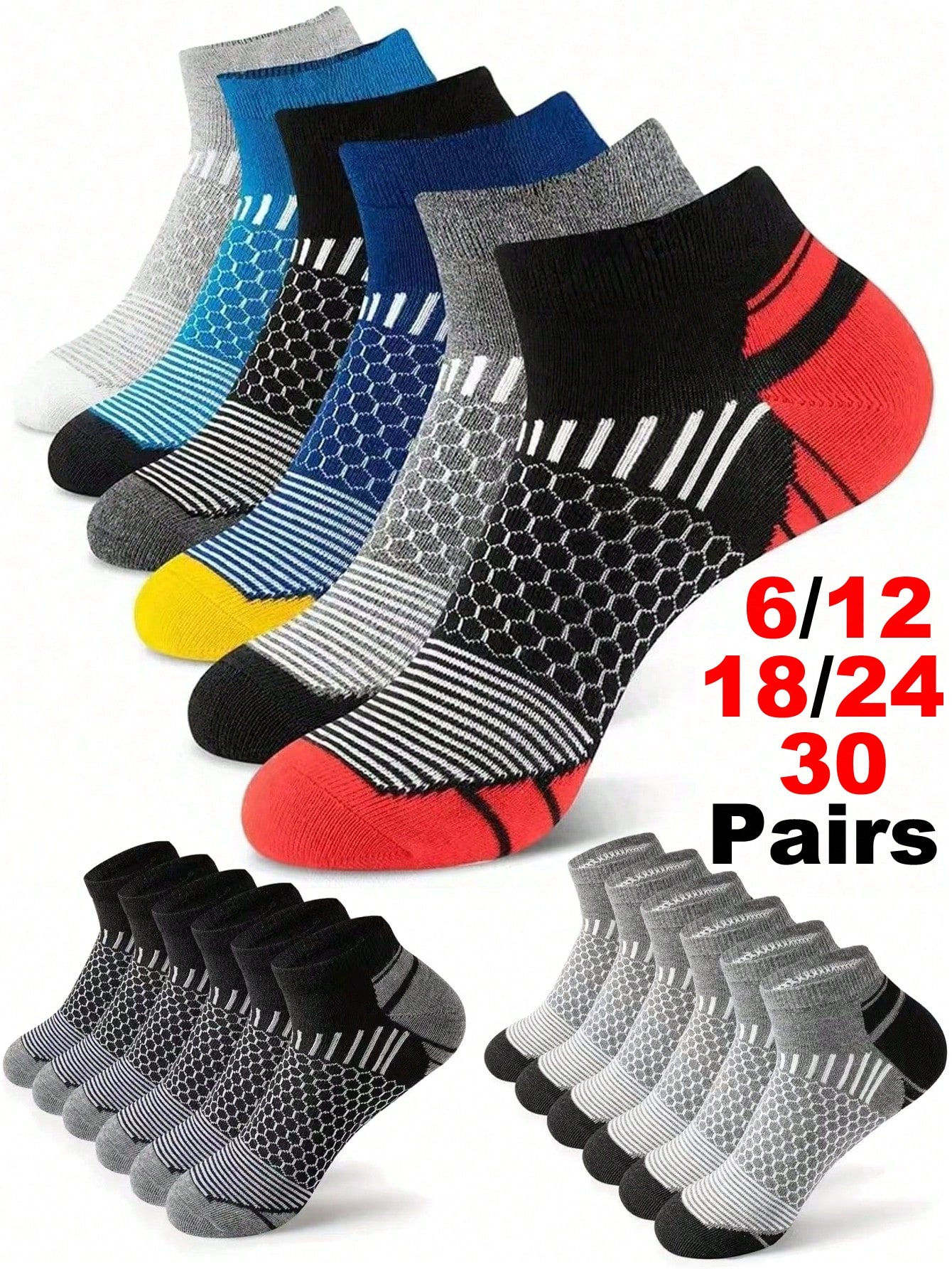 12Pairs High Qualit Athletic Socks Men's Ankle Socks Running Cyclling Waist Hone