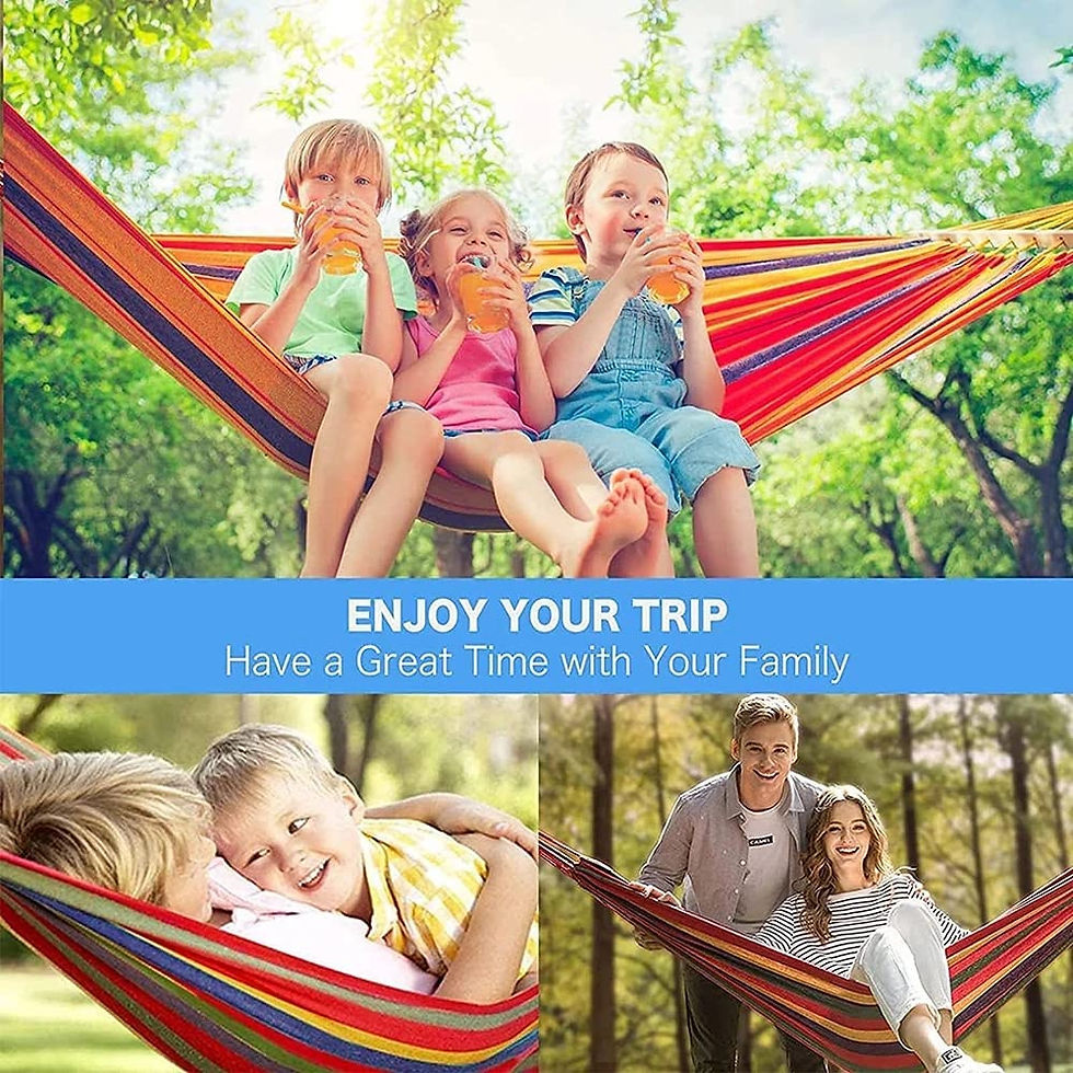 Miniaturbild: Double Hammock 2 Person Canvas Cotton Hammock with Tree Straps for Patio Garden 