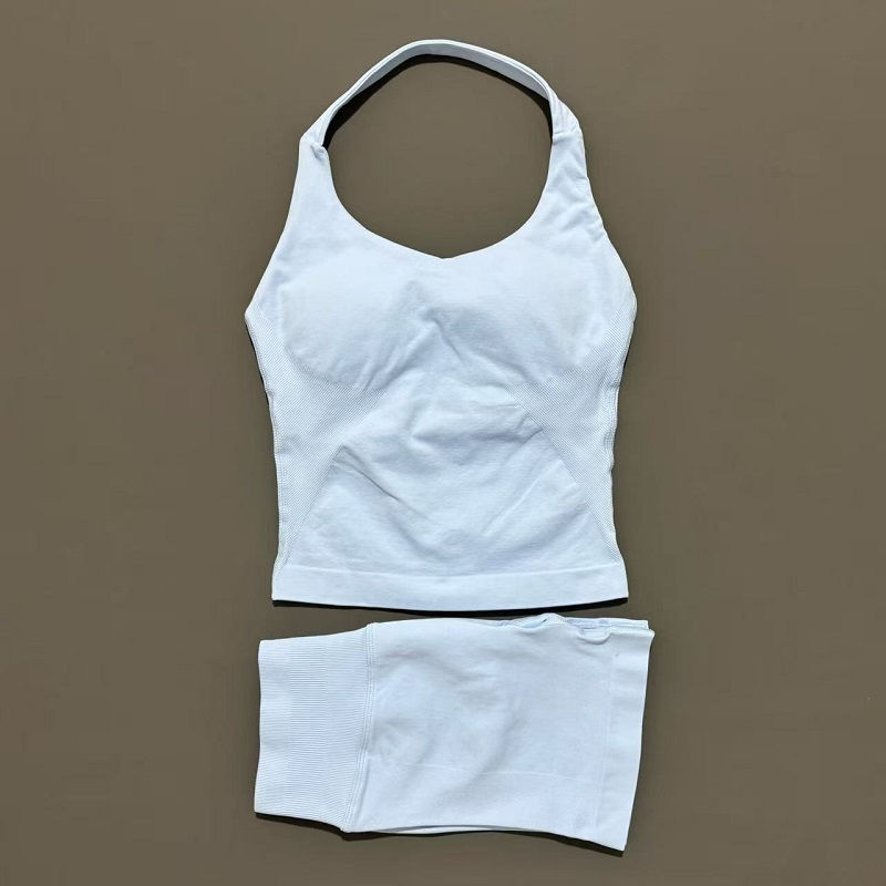 Thumbnail: 2pcs Sports Set Women Backless Tank Tops High Waist Scrunch Seamless Shorts Fitn