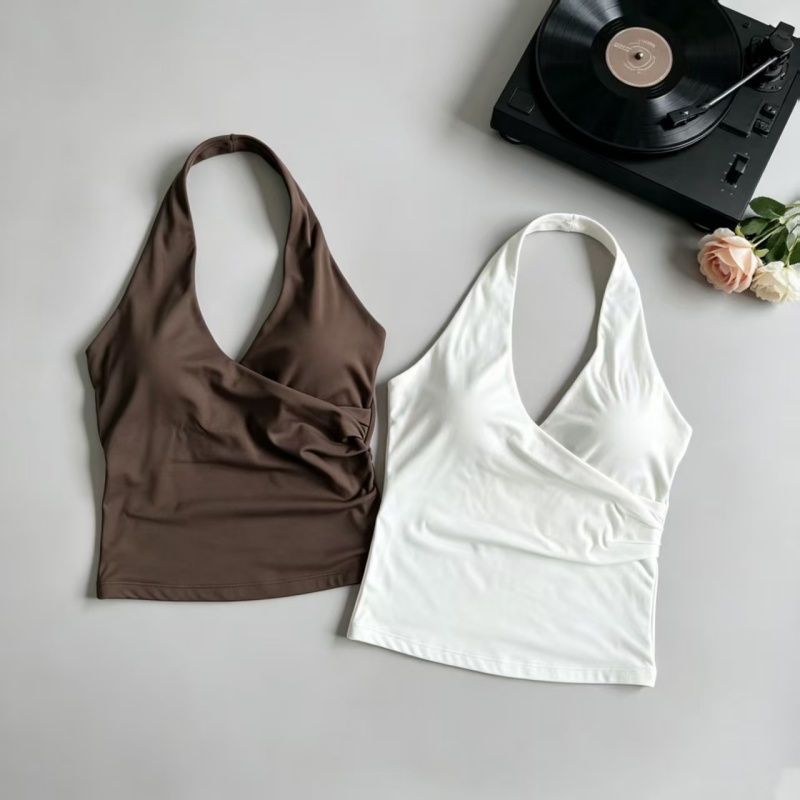 Thumbnail: Seamless V Neck Halter Padded Sports Bra Women Backless Push Up Breathable Quick