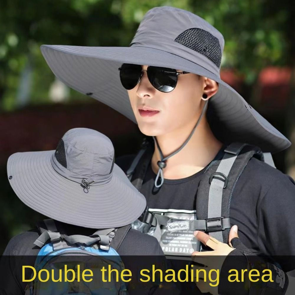 Large Brim Polyester Sun Hat UV Protection Breathable Mesh Cap Foldable Men and