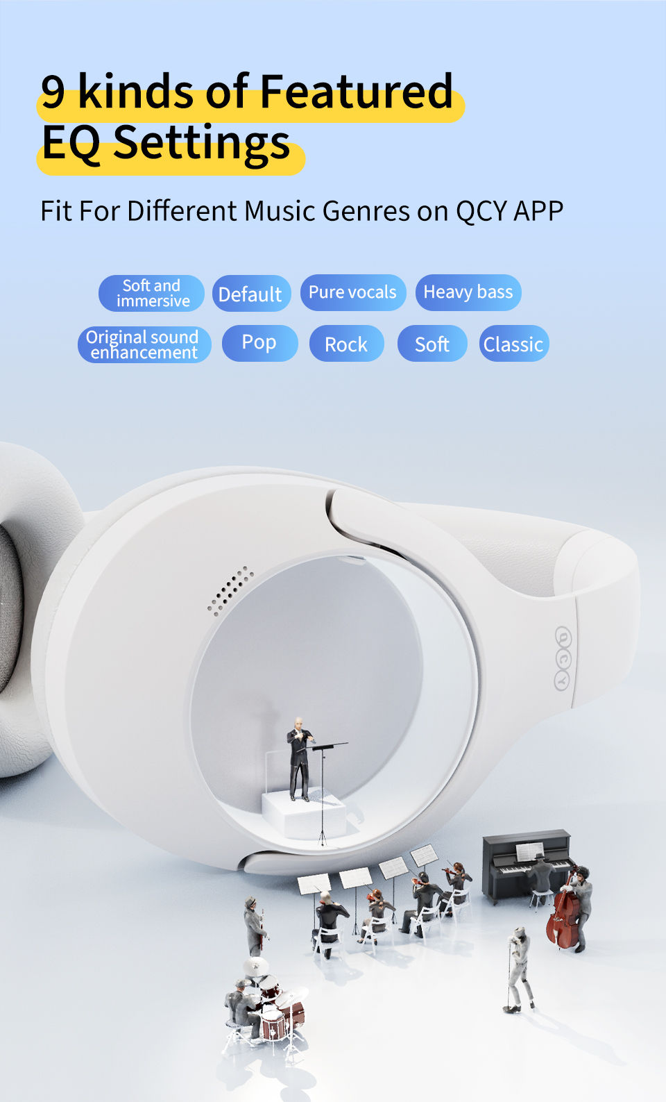 Thumbnail: QCY H3 Lite ANC Wireless/Wired Headphones Bluetooth 5.3 Foldable Over Ear Headse