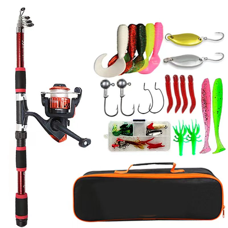 Thumbnail: Fishing Pole Set Full Kits With Telescopic Fishing Rod And Spinning Reel Baits H