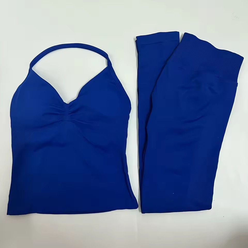 Thumbnail: 2 Pieces Set Impact Leggings Set Women Backless Tank Tops High Waist Scrunch Gym