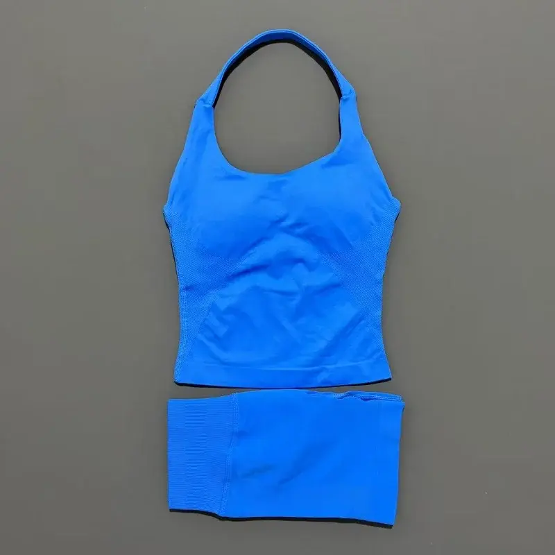 Thumbnail: 2pcs Sports Set Women Backless Tank Tops High Waist Scrunch Seamless Shorts Fitn
