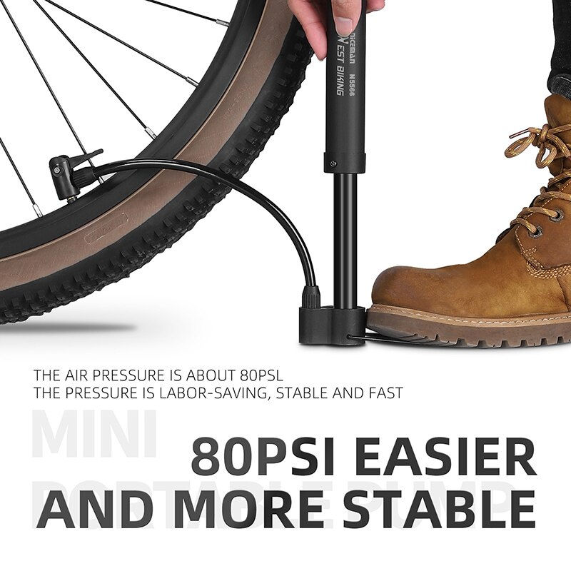 Thumbnail: WEST BIKING MTB Bicycle Pump 80 PSI Bike Manual Air Pump Balloon Tire Inflator S