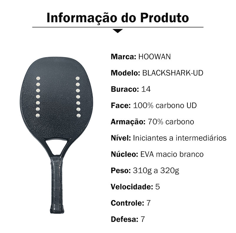 Miniaturbild: HOOWAN Blackshark Beach Tennis Racket Carbon Professional Racket Beach Tennis 22