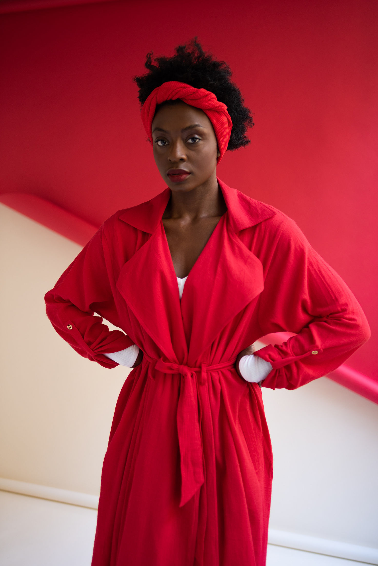 red summer trench coat