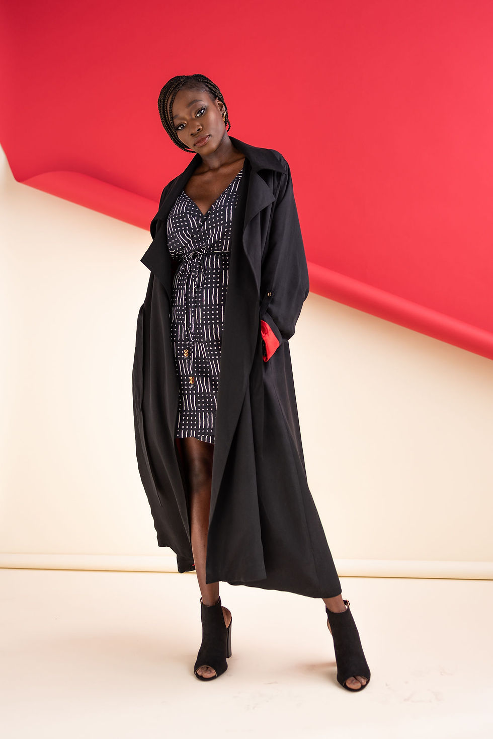 lined black trench coat