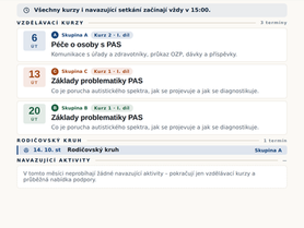 Program Centra na říjen a programy dle skupin