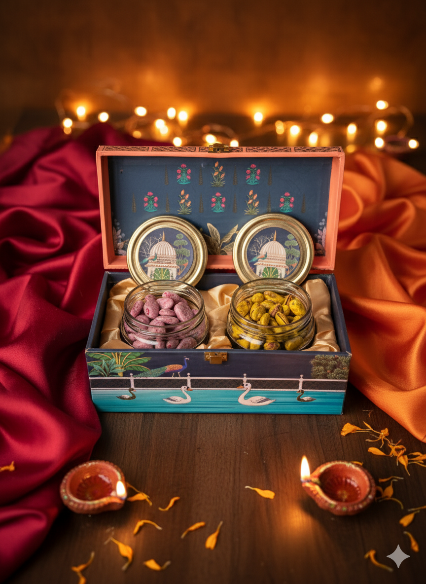 UTSAVIKA's 2-Jar Cranberry Almond-Curry Cashew Premium Hamper