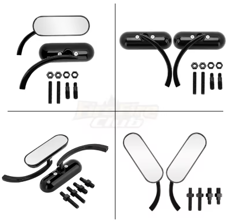Warpath Moto Adjustable Oval Rear View Mirrors - Black