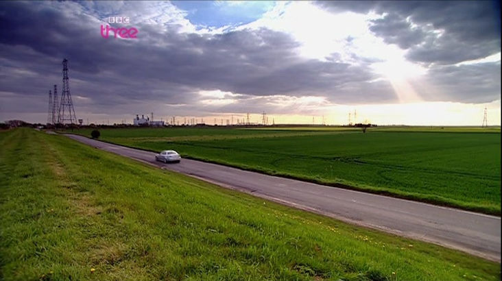 Top Gear Series 10 Episode 6 - James driving down a back road near the Humber Bridge in the Alfa Romeo 159.