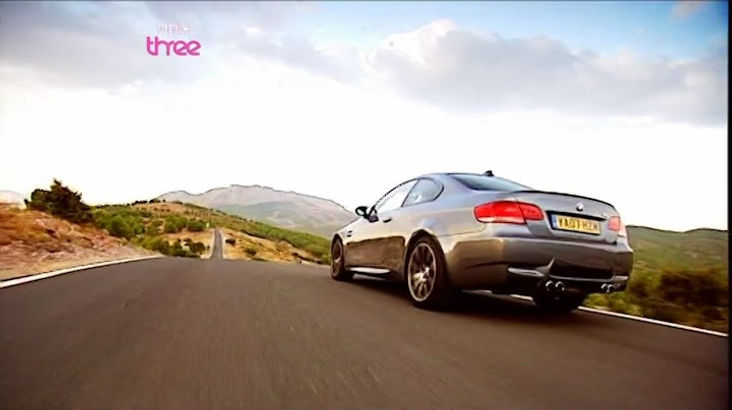 Top Gear Series 10 Episode 10 - The BMW M3 is being driven along a mountain road near the Ascari Club in Spain at the conclusion of the episode with the presenters giving final thoughts.