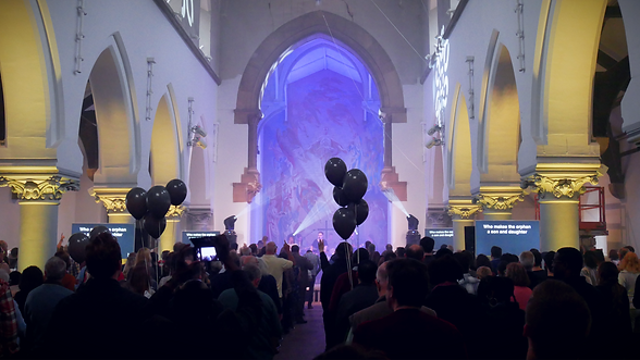 A view of St Mark's Church, showing sound, lighting and video installation by NoiseBoys