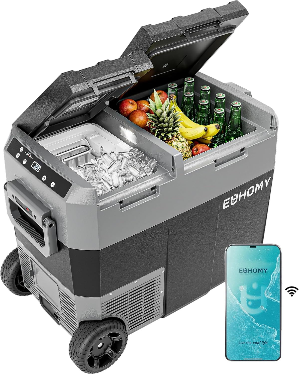 EUHOMY 12 Volt Refrigerator with Ice Maker, 48QT-45L Electric Cooler Usable Batt