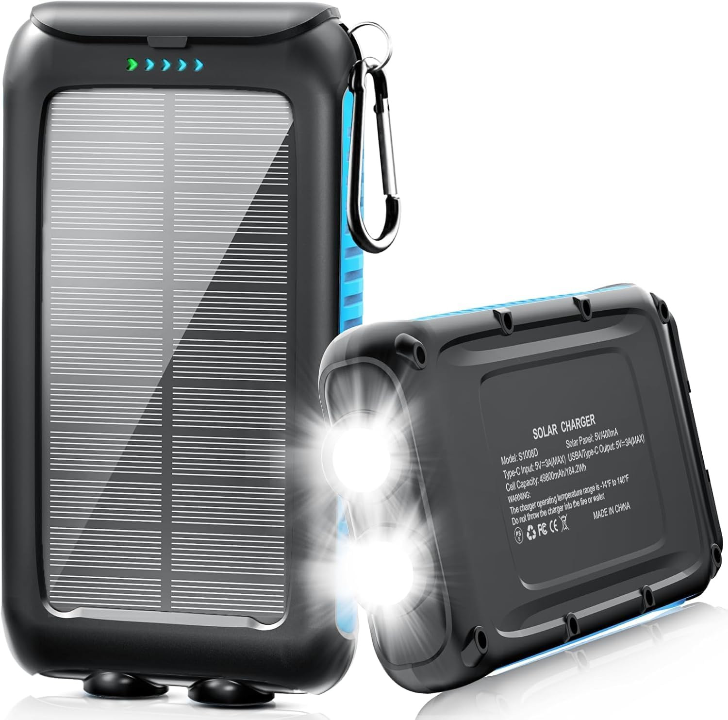 Solar-Charger-Power-Bank-49800mAh Portable Solar Phone Charger with LED Flash