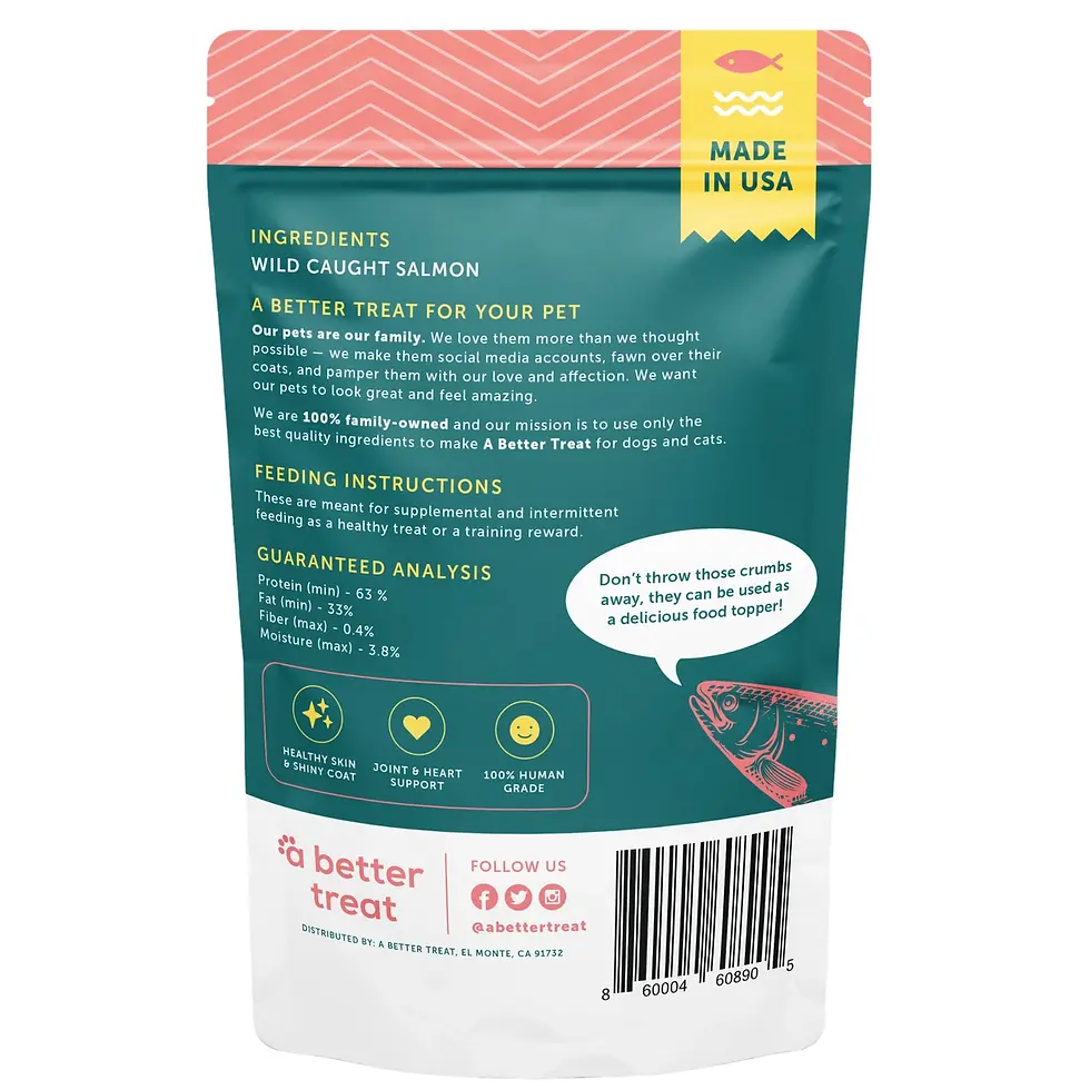 Back of package Wild Caught Salmon dog and cat treats