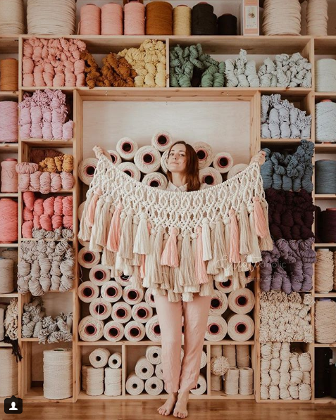 Fanny with her ropes and macrame piece