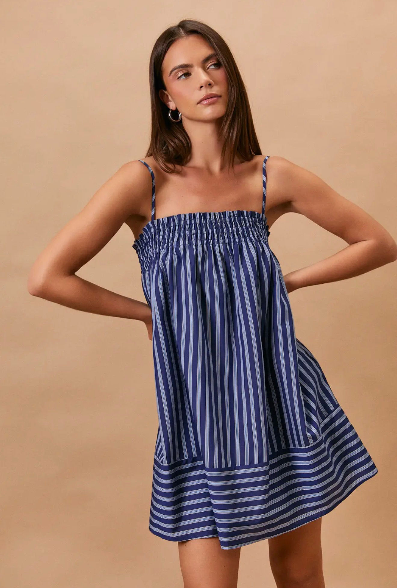 Stripe Sleeveless Mini Dress with Side Pockets